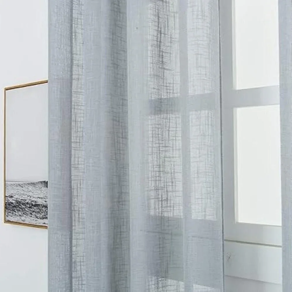 Aquazolax Linen Semi Sheer Curtains, 63-inch Length, 2 Panels, Grey